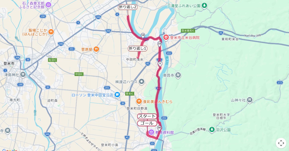 登米カッパハーフマラソンのコースを地図で表示