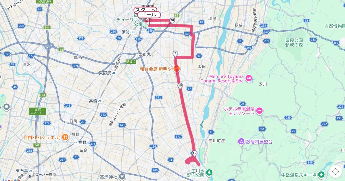 となみ庄川散居村縦断マラソンFINAL,砺波マラソンのコースを地図で表示