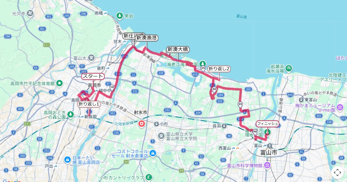 富山マラソンのコースを地図で表示