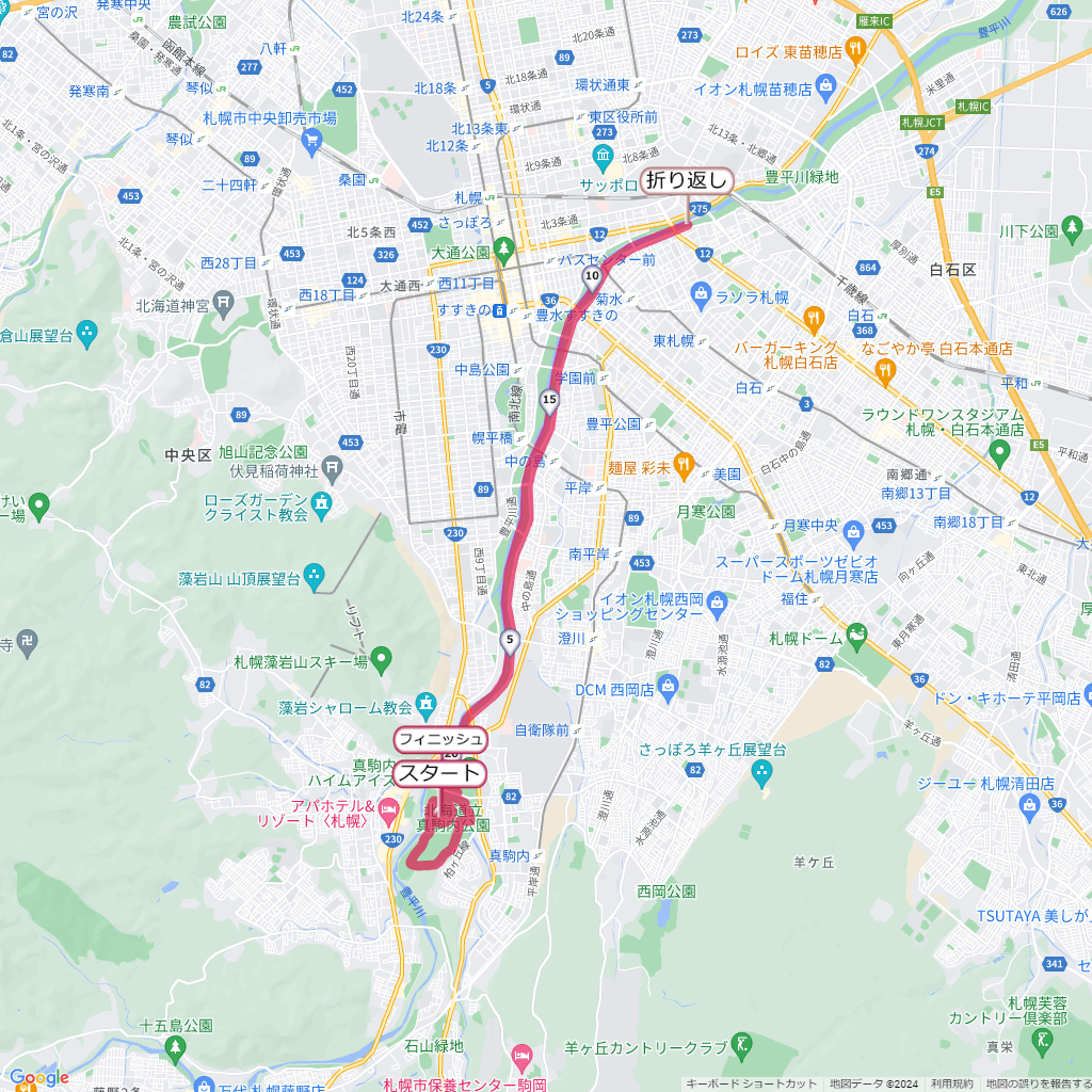 豊平川マラソン,コース,地図,マップ,距離とタイム,高低差