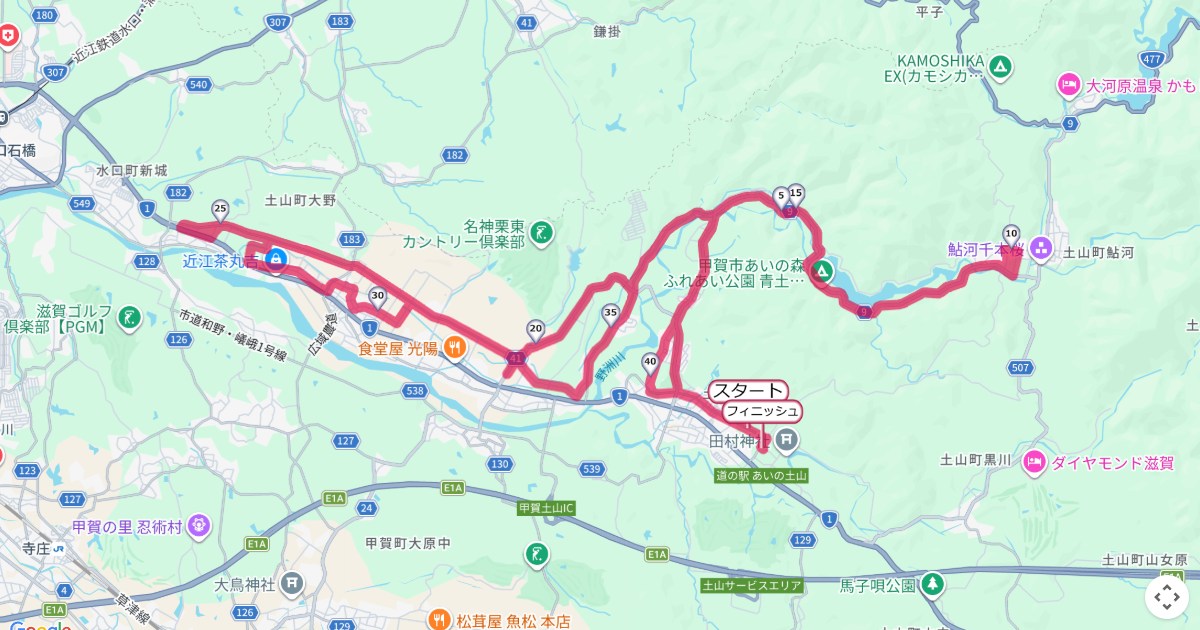 あいの土山マラソンのコースを地図で表示