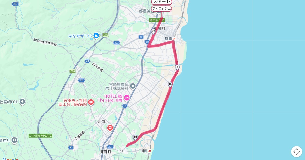 都農尾鈴マラソンのコースを地図で表示