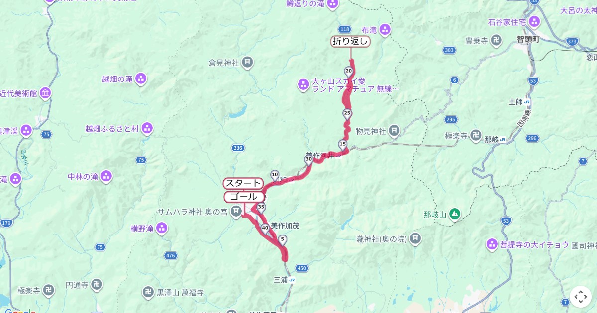 津山加茂郷フルマラソンのコースを地図で表示