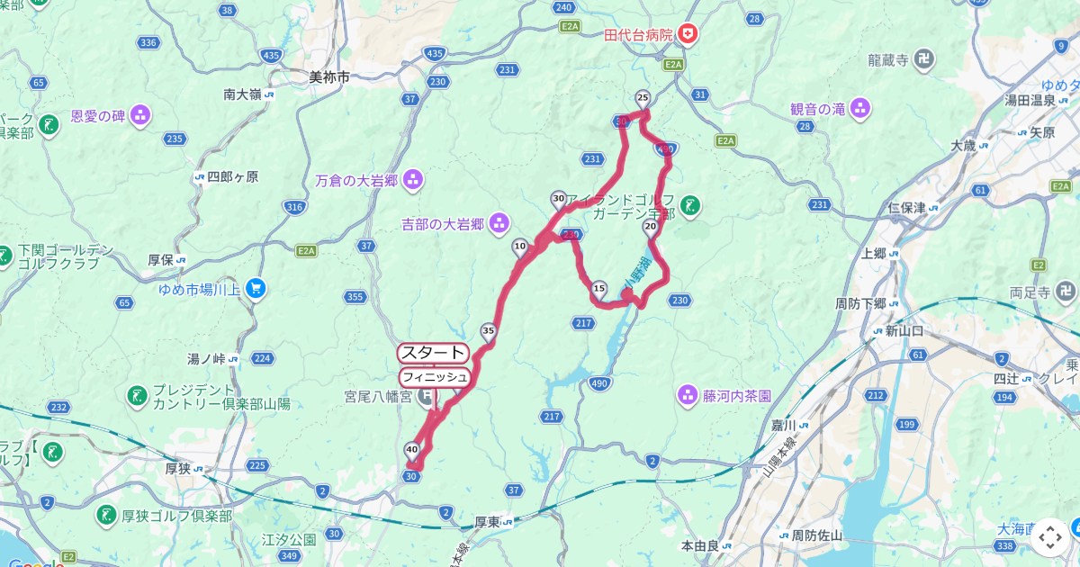 宇部くすのきカントリーマラソンのコースを地図で表示