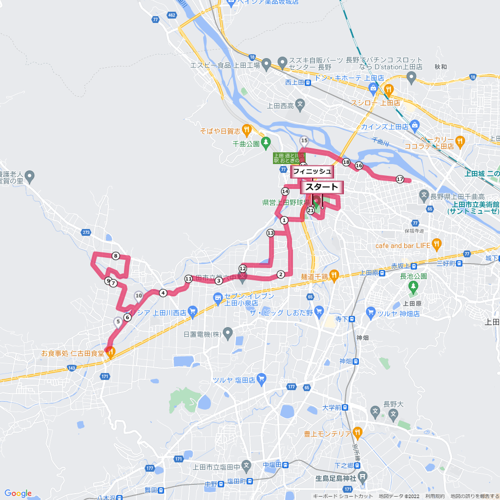 上田古戦場ハーフマラソン,コース,地図,マップ,距離とタイム,高低差