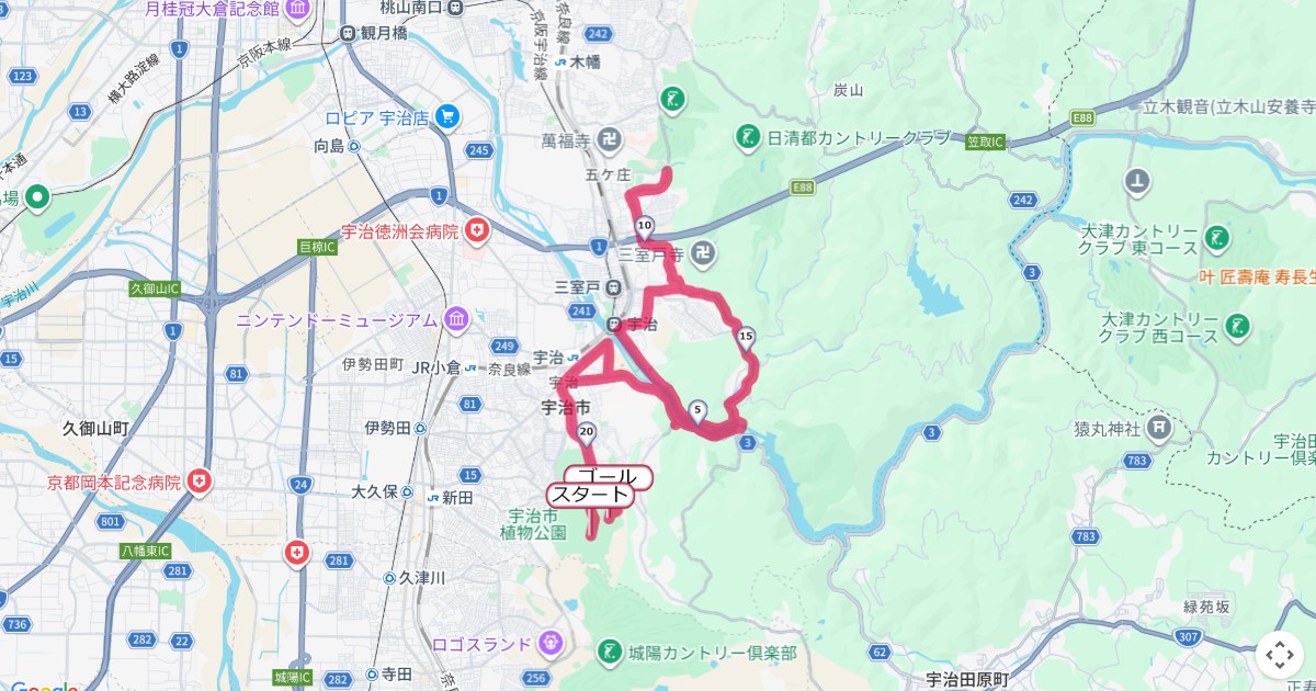 宇治川マラソンのコースを地図で表示