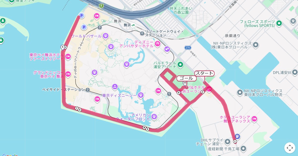 浦安シティマラソンのコースを地図で表示