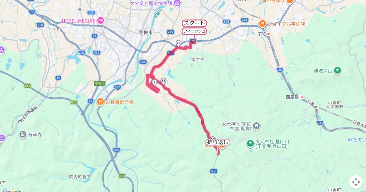 宇佐神宮マラソンのコースを地図で表示