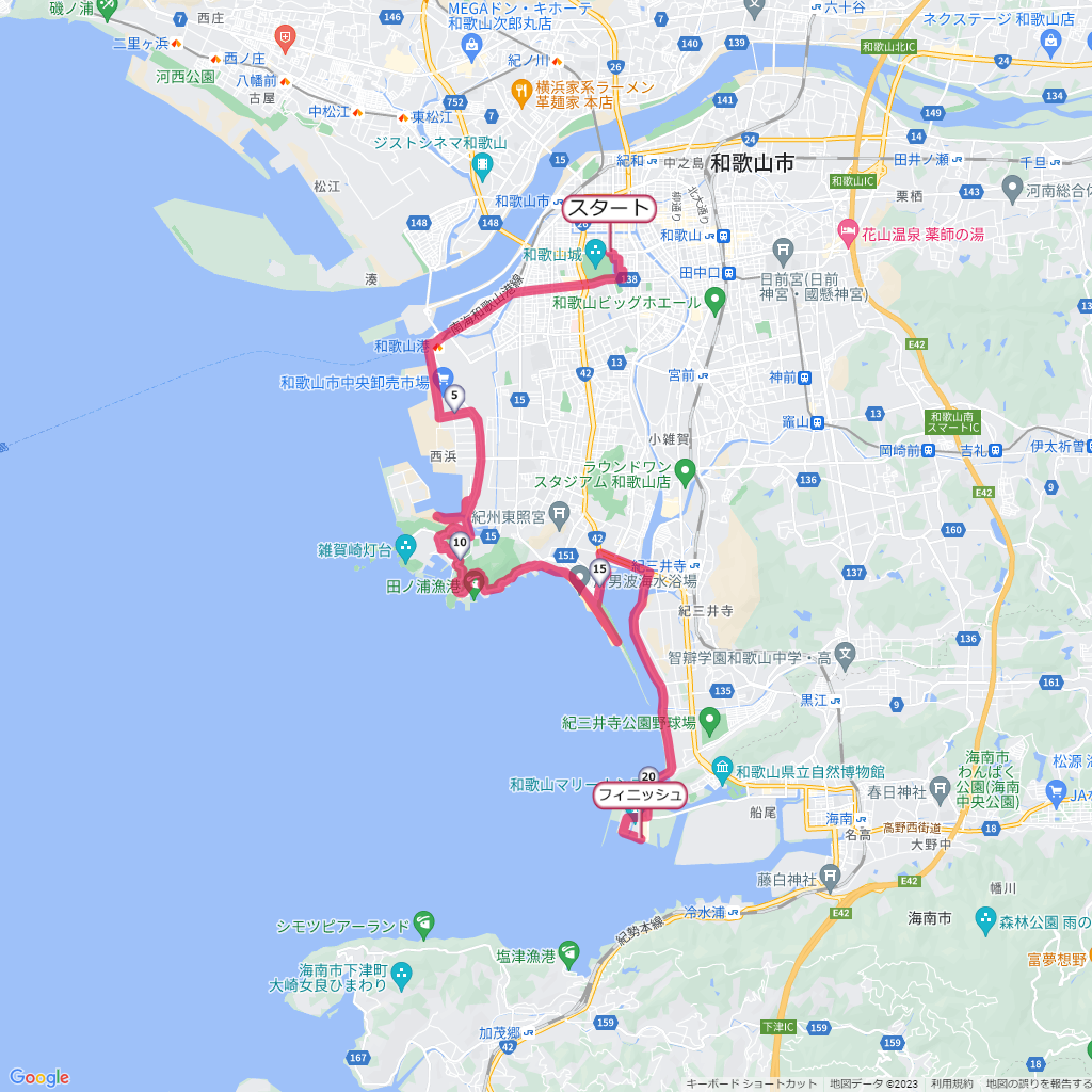 和歌山ジャズマラソン,コース,地図,マップ,距離とタイム,高低差