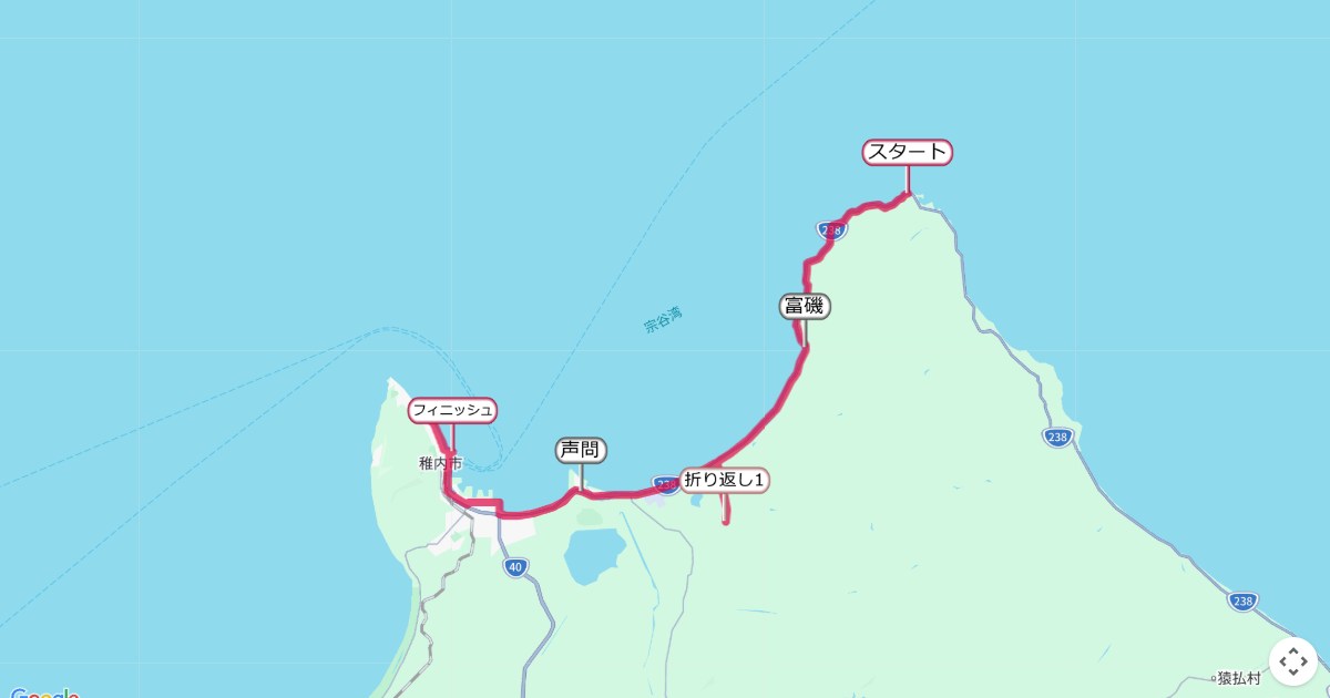 わっかない平和マラソン,稚内マラソンのコースを地図で表示