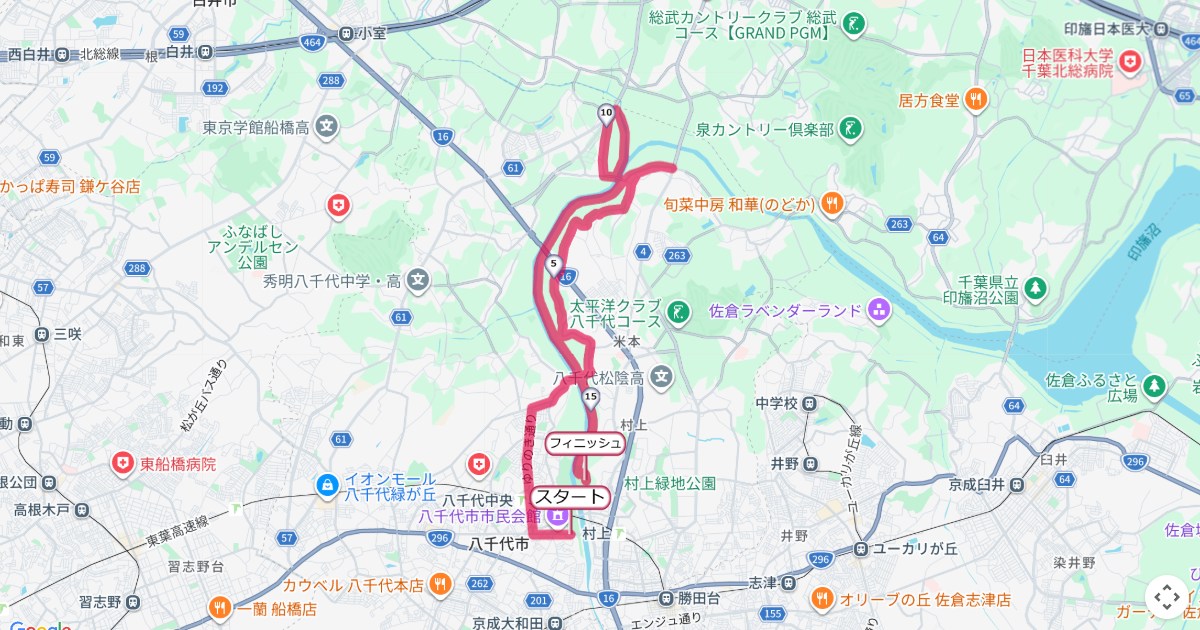 ニューリバーロードレースin八千代,八千代ロードのコースを地図で表示
