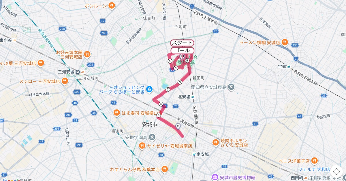 矢作川マラソンのコースを地図で表示