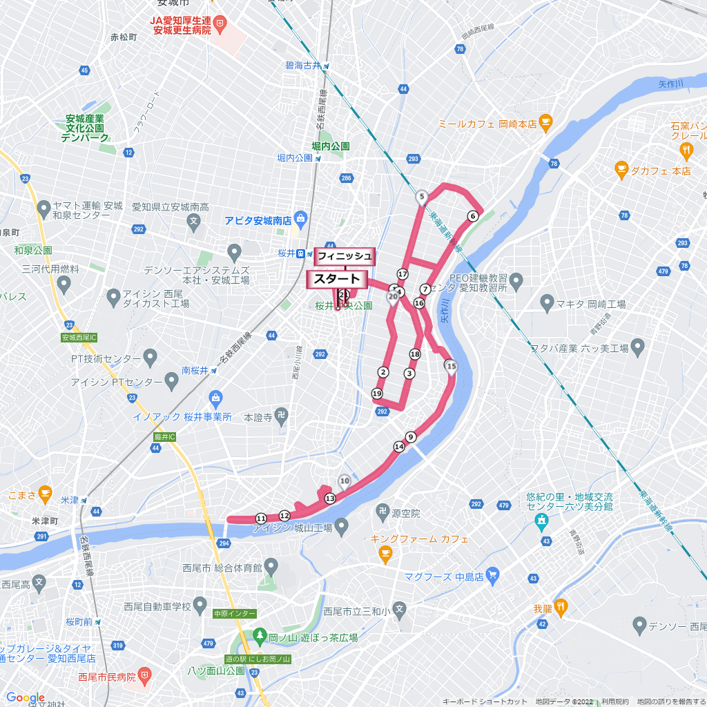 矢作川マラソン,コース,地図,マップ,距離とタイム,高低差