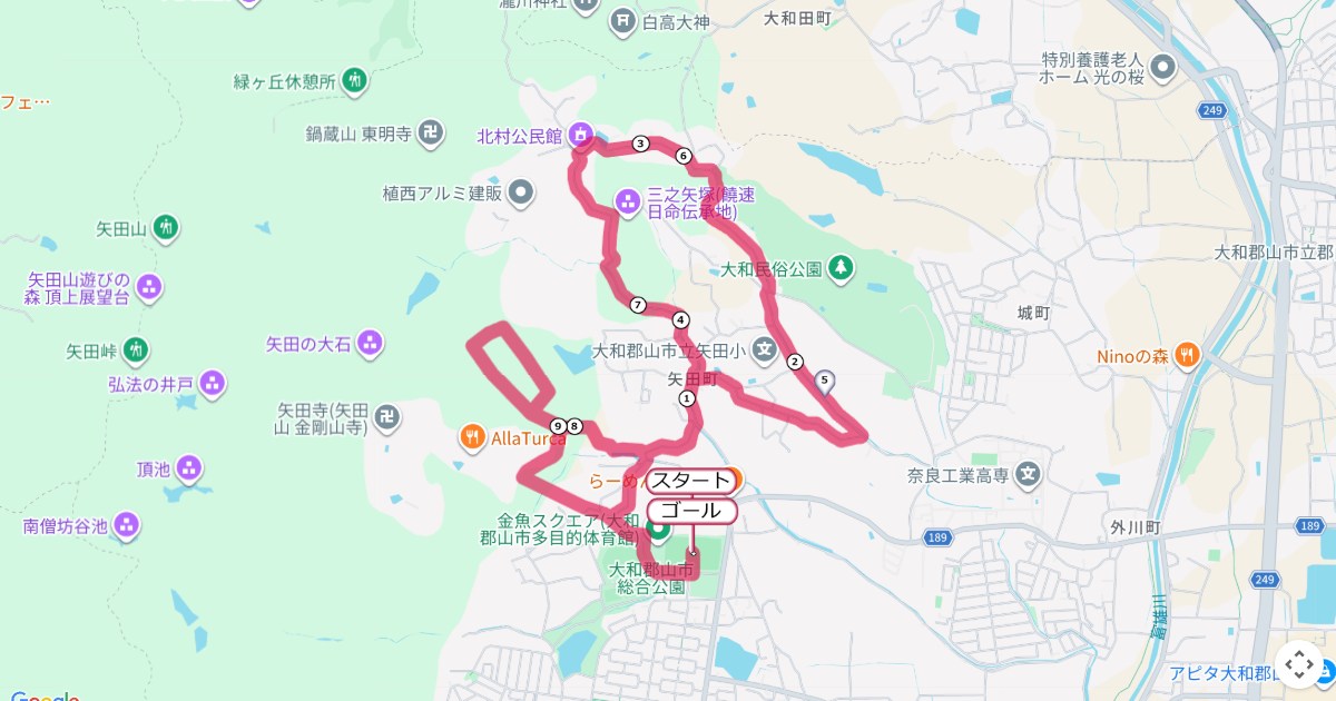 大和郡山市民マラソンのコースを地図で表示
