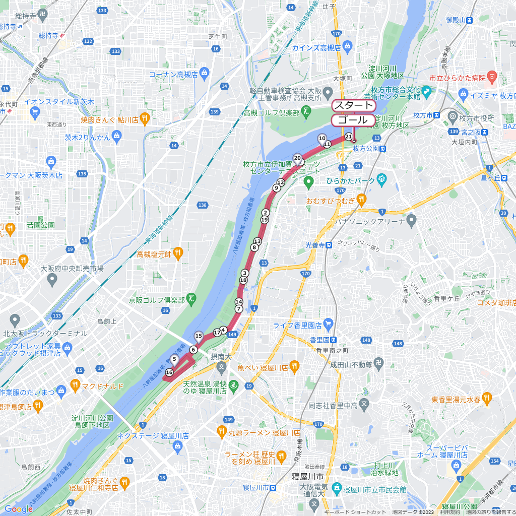 淀川寛平マラソン,コース,地図,マップ,距離とタイム,高低差