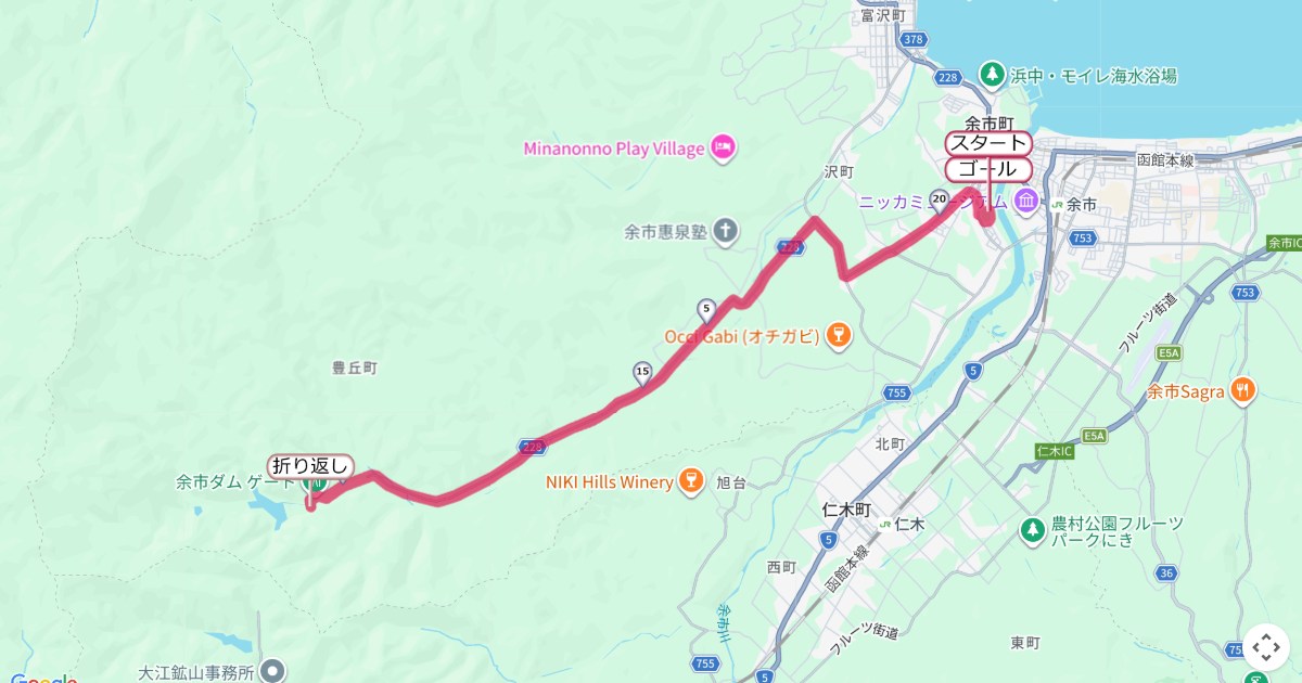 余市味覚マラソンのコースを地図で表示