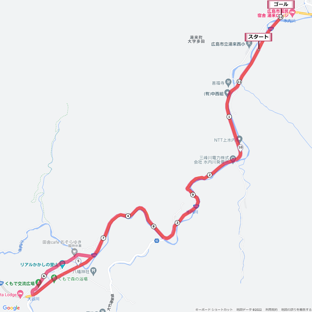 湯来町ササユリマラソン,コース,地図,マップ,距離とタイム,高低差