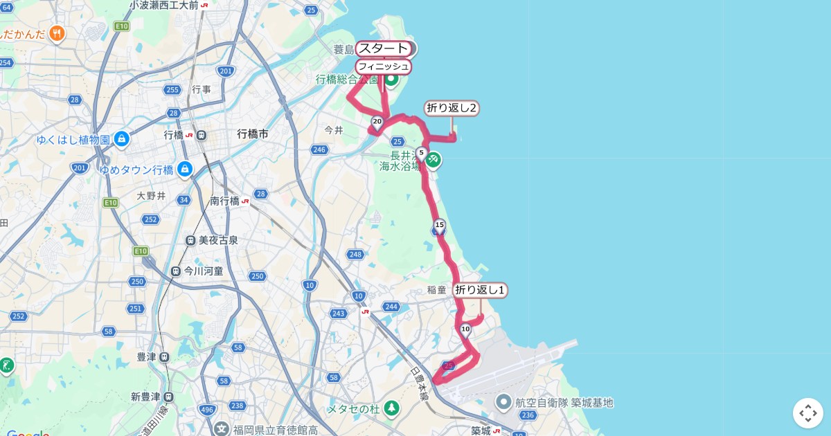 ゆくはしシーサイドハーフマラソン,行橋マラソンのコースを地図で表示