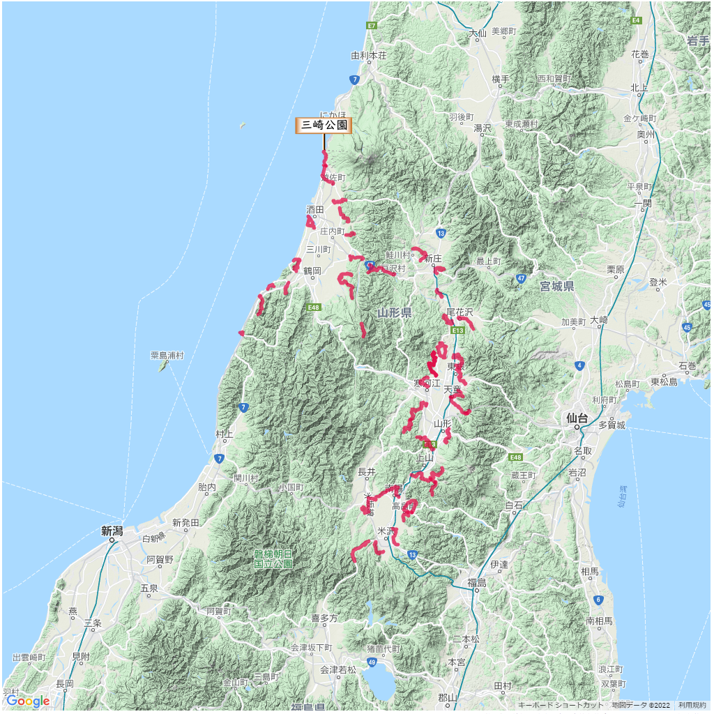 東北自然歩道(山形県),コース,地図,マップ,ルート,歩く