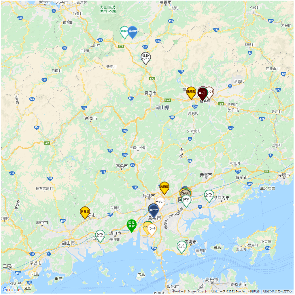 岡山県,ホテルチェーンマップ,全国一覧,地図で探す